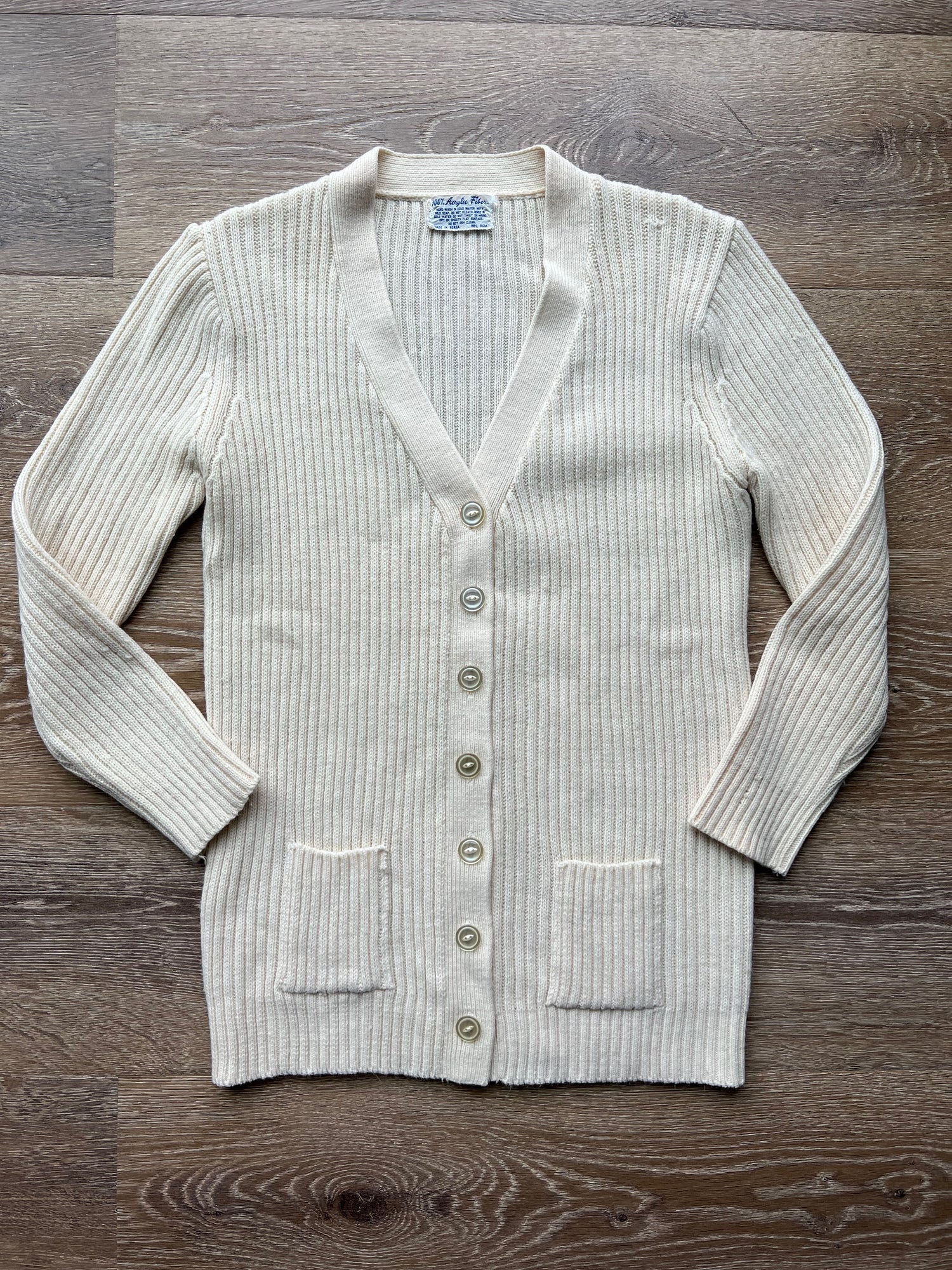 60s/70s Ribbed Knit Cardigan S